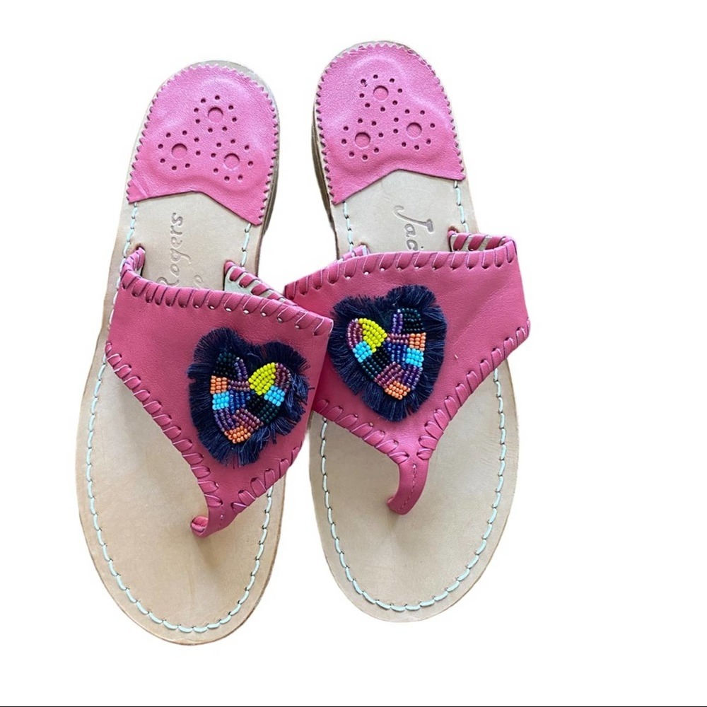 Jack Rogers Pink leather embellished heart sandal